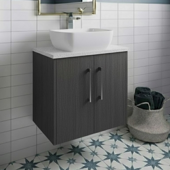 Hudson Reed Juno Wall Hung 2-Door Vanity Unit with Sparkling White Worktop 600mm Wide - Graphite Grey