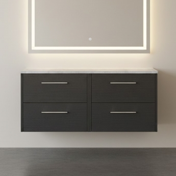 Hudson Reed Juno Wall Hung 4-Drawer Vanity Unit with Bellato Grey Worktop 1200mm Wide - Graphite Grey Woodgrain | Product Image
