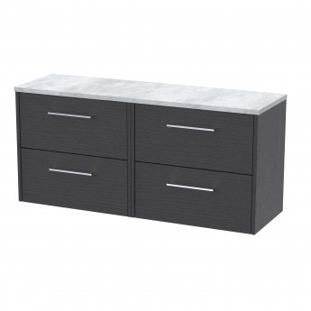 Hudson Reed Juno Wall Hung 4-Drawer Vanity Unit with Bellato Grey Worktop 1200mm Wide - Graphite Grey Woodgrain | Product Image