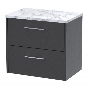 Hudson Reed Juno Wall Hung 2-Drawer Vanity Unit with Carrera Marble Worktop 600mm Wide - Graphite Grey Woodgrain | Product Image