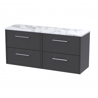 Hudson Reed Juno Wall Hung 4-Drawer Vanity Unit with Carrera Marble Worktop 1200mm Wide - Graphite Grey Woodgrain | Product Image