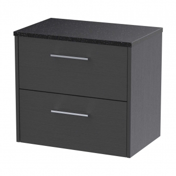 Hudson Reed Juno Wall Hung 2-Drawer Vanity Unit with Sparkling Black Worktop 600mm Wide - Graphite Grey