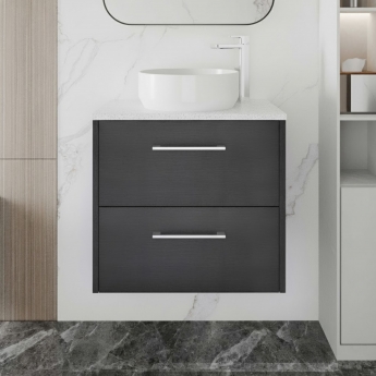 Hudson Reed Juno Wall Hung 2-Drawer Vanity Unit with Sparkling White Worktop 600mm Wide - Graphite Grey