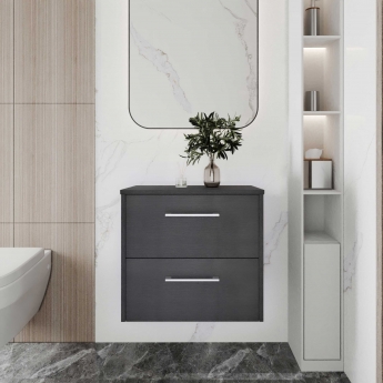 Hudson Reed Juno Wall Hung 2-Drawer Vanity Unit with Worktop 600mm Wide - Graphite Grey