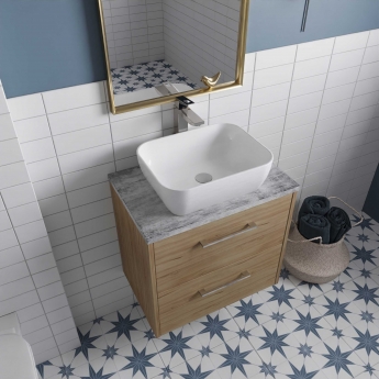 Hudson Reed Juno Wall Hung 2-Drawer Vanity Unit with Bellato Grey Worktop 600mm Wide - Autumn Oak