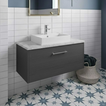 Hudson Reed Juno Wall Hung 1-Drawer Vanity Unit with Bellato Grey Worktop 800mm Wide - Graphite Grey