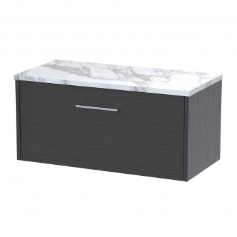 Hudson Reed Juno Wall Hung 1-Drawer Vanity with Carrera Marble Worktop 800mm Wide - Graphite Grey Woodgrain | Product Image