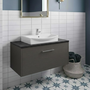 Hudson Reed Juno Wall Hung 1-Drawer Vanity Unit with Sparkling Black Worktop 800mm Wide - Graphite Grey