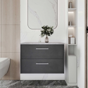 Hudson Reed Juno Wall Hung 2-Drawer Vanity Unit with Bellato Grey Worktop 800mm Wide - Graphite Grey