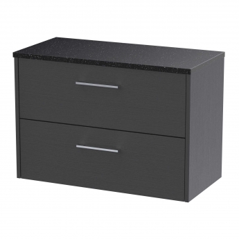 Hudson Reed Juno Wall Hung 2-Drawer Vanity Unit with Sparkling Black Worktop 800mm Wide - Graphite Grey