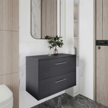 Hudson Reed Juno Wall Hung 2-Drawer Vanity Unit with Worktop 800mm Wide - Graphite Grey