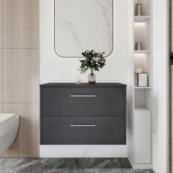 Hudson Reed Juno Wall Hung 2-Drawer Vanity Unit with Worktop 800mm Wide - Graphite Grey