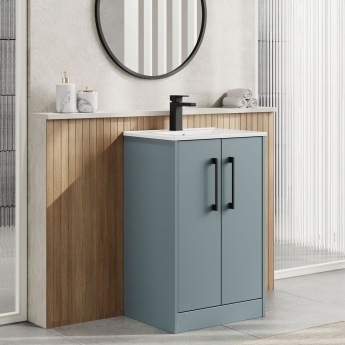 Hudson Reed Juno Floor Standing 2-Door Vanity Unit with Basin 2 500mm Wide - Coastal Grey | Product Image