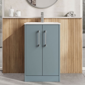 Hudson Reed Juno Floor Standing 2-Door Vanity Unit with Basin 2 500mm Wide - Coastal Grey | Product Image