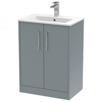 Hudson Reed Juno Floor Standing 2-Door Vanity Unit with Basin 2 600mm Wide - Coastal Grey