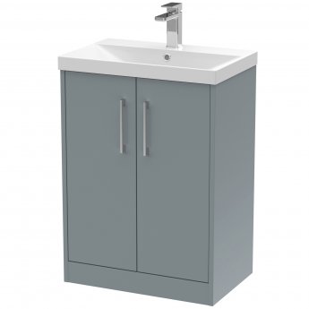 Hudson Reed Juno Floor Standing 2-Door Vanity Unit with Basin 3 600mm Wide - Coastal Grey