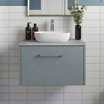 Hudson Reed Juno Wall Hung 1-Drawer Vanity Unit with Bellato Grey Worktop 600mm Wide - Coastal Grey