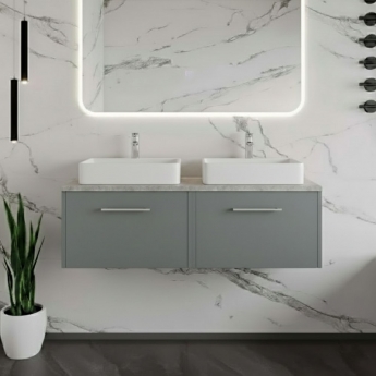 Hudson Reed Juno Wall Hung 2-Drawer Vanity Unit with Bellato Grey Worktop 1200mm Wide - Coastal Grey | Product Image