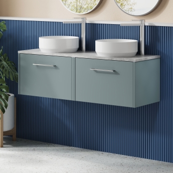 Hudson Reed Juno Wall Hung 2-Drawer Vanity Unit with Bellato Grey Worktop 1200mm Wide - Coastal Grey | Product Image