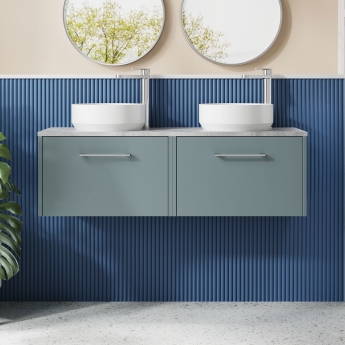 Hudson Reed Juno Wall Hung 2-Drawer Vanity Unit with Bellato Grey Worktop 1200mm Wide - Coastal Grey | Product Image