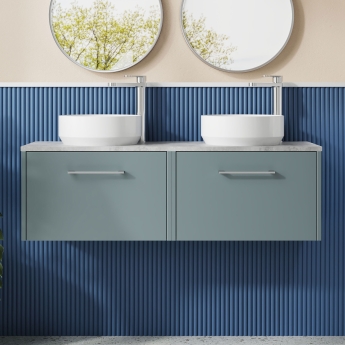 Hudson Reed Juno Wall Hung 2-Drawer Vanity Unit with Bellato Grey Worktop 1200mm Wide - Coastal Grey | Product Image