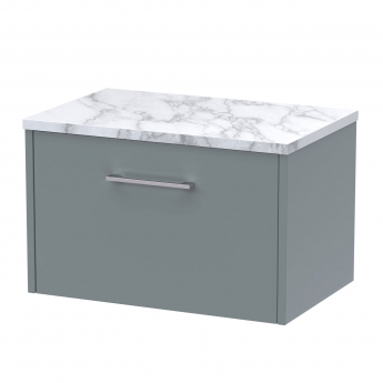 Hudson Reed Juno Wall Hung 1-Drawer Vanity Unit with Carrera Marble Worktop 600mm Wide - Coastal Grey | Product Image