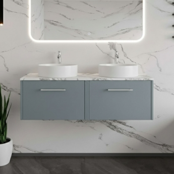 Hudson Reed Juno Wall Hung 2-Drawer Vanity Unit with Carrera Marble Worktop 1200mm Wide - Coastal Grey | Product Image