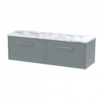 Hudson Reed Juno Wall Hung 2-Drawer Vanity Unit with Carrera Marble Worktop 1200mm Wide - Coastal Grey | Product Image