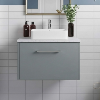 Hudson Reed Juno Wall Hung 1-Drawer Vanity Unit with Sparkling White Worktop 600mm Wide - Coastal Grey