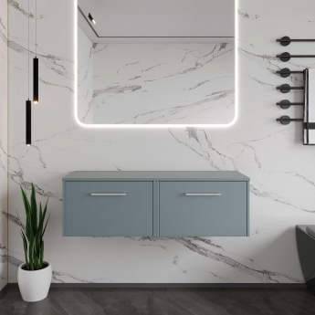 Hudson Reed Juno Wall Hung 2-Drawer Vanity Unit with Worktop 1200mm Wide - Coastal Grey