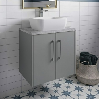 Hudson Reed Juno Wall Hung 2-Door Vanity Unit with Bellato Grey Worktop 600mm Wide - Coastal Grey