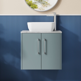 Hudson Reed Juno Wall Hung 2-Door Vanity Unit with Bellato Grey Worktop 600mm Wide - Coastal Grey | Product Image