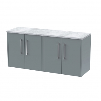 Hudson Reed Juno Wall Hung 4-Door Vanity Unit with Bellato Grey Worktop 1200mm Wide - Coastal Grey | Product Image