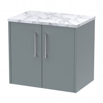 Hudson Reed Juno Wall Hung 2-Door Vanity Unit with Carrera Marble Worktop 600mm Wide - Coastal Grey | Product Image