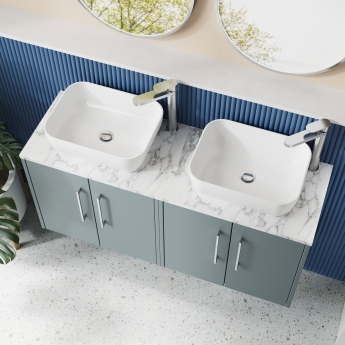 Hudson Reed Juno Wall Hung 4-Door Vanity Unit with Carrara Marble Worktop 1200mm Wide - Coastal Grey | Product Image