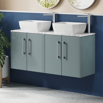 Hudson Reed Juno Wall Hung 4-Door Vanity Unit with Carrara Marble Worktop 1200mm Wide - Coastal Grey | Product Image