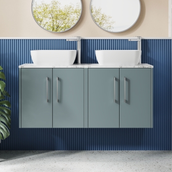 Hudson Reed Juno Wall Hung 4-Door Vanity Unit with Carrara Marble Worktop 1200mm Wide - Coastal Grey | Product Image