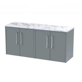 Hudson Reed Juno Wall Hung 4-Door Vanity Unit with Carrera Marble Worktop 1200mm Wide - Coastal Grey | Product Image