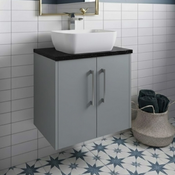 Hudson Reed Juno Wall Hung 2-Door Vanity Unit with Sparkling Black Worktop 600mm Wide - Coastal Grey