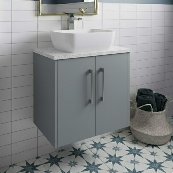 Hudson Reed Juno Wall Hung 2-Door Vanity Unit with Sparkling White Worktop 600mm Wide - Coastal Grey