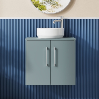 Hudson Reed Juno Wall Hung 2-Door Vanity Unit with Worktop 600mm Wide - Coastal Grey | Product Image