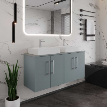 Hudson Reed Juno Wall Hung 4-Door Vanity Unit with Worktop 1200mm Wide - Coastal Grey