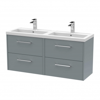 Hudson Reed Juno Wall Hung 4-Drawer Vanity Unit with Double Polymarble Basin 1200mm Wide - Coastal Grey