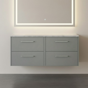 Hudson Reed Juno Wall Hung 4-Drawer Vanity Unit with Bellato Grey Worktop 1200mm Wide - Coastal Grey | Product Image