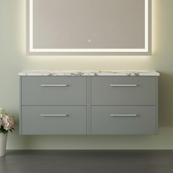 Hudson Reed Juno Wall Hung 4-Drawer Vanity Unit with Carrera Marble Worktop 1200mm Wide - Coastal Grey | Product Image