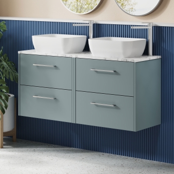 Hudson Reed Juno Wall Hung 4-Drawer Vanity Unit with Carrara Marble Worktop 1200mm Wide - Coastal Grey | Product Image