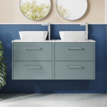 Hudson Reed Juno Wall Hung 4-Drawer Vanity Unit with Carrara Marble Worktop 1200mm Wide - Coastal Grey | Product Image