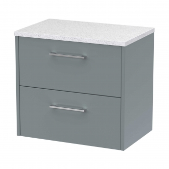 Hudson Reed Juno Wall Hung 2-Drawer Vanity Unit with Sparkling White Worktop 600mm Wide - Coastal Grey