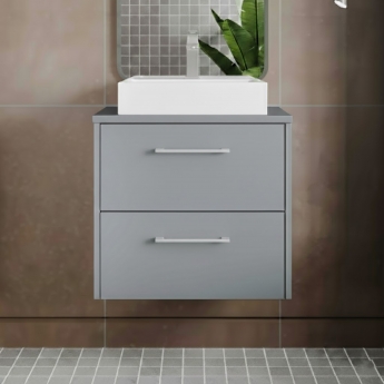 Hudson Reed Juno Wall Hung 2-Drawer Vanity Unit with Worktop 600mm Wide - Coastal Grey