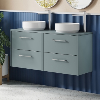 Hudson Reed Juno Wall Hung 4-Drawer Vanity Unit with Worktop 1200mm Wide - Coastal Grey | Product Image